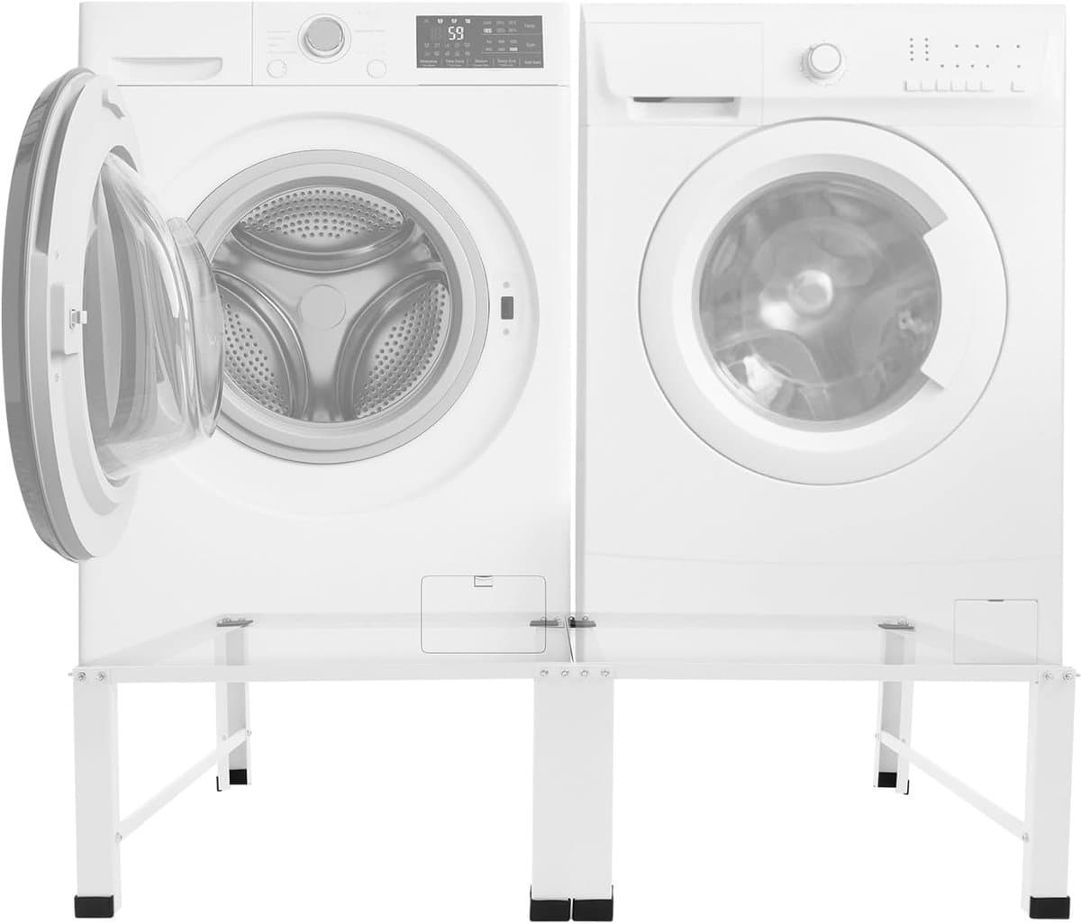 Dubbel wasmachine-onderstel - Wasmachinekast staal - Ruimtebesparing Bijkeuken - Dubbele Draagkracht - 126x54x32 cm - Wit — afbeelding 1