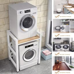 Wasmachinekast – Wasmachine Ombouw – Drogerkast – Wasmachine Meubel – Badkamerkast – Walnoot Kleur – Verstelbare Planken – Gietijzer Frame — thumbnail 2
