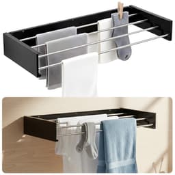 Cheqo® Wanddroogrek - Wanddroogrek Inklapbaar - Droogrek Muur - Muurdroogrek - Wanddroogrek Zwart - Inklapbaar Droogrek - Droogrek Aan Muur - Muur Droogrek Inklapbaar — thumbnail 1