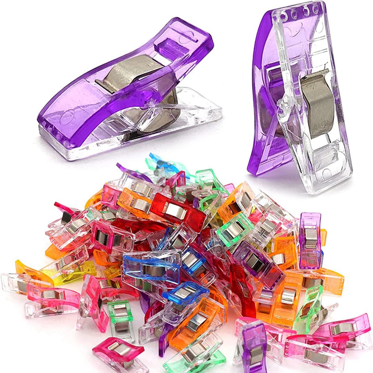 Verpakking van 100 stuks stoffen clips - naai clips - wonderclips - clips - clips voor opbergzakken - positioneringsclips - naai accessoires - kunststof - meerkleurig — afbeelding 1