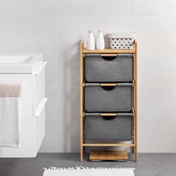 Stunq® bamboe opbergkast met drie lades - Stevig rek voor wasgoed en spullen - Handig badkamer meubel — thumbnail 1