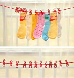 Elastische Waslijn - Draagbare Kledinglijn - Reizen Kamperen - Inclusief Klemhaakjes - Tot 3.8 Meter - Rood — thumbnail 2