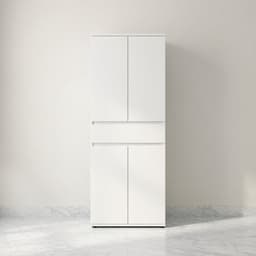 Slimline Opbergkast 60 cm – Hoge multifunctionele kast met 4 deuren en lade – Smalle witte kast met 3 planken voor woonkamer, slaapkamer, kantoor en huishoudgebruik – Compacte, ruimtebesparende opbergoplossing 64x34x180 cm NoViHome — thumbnail 4