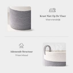 Wasmand van gevlochten katoenen touw met handgrepen, grote opbergmand voor speelgoed in de kinderkamer, dekens in de woonkamer, D 35 x H 50 cm, wit en grijs — thumbnail 4