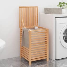 Houten Was Mande - Kleding Opberger - Slaapkamer Organisatie - Verwijderbare Binnenvoering - 45x45x65 cm - Walnoot — thumbnail 1