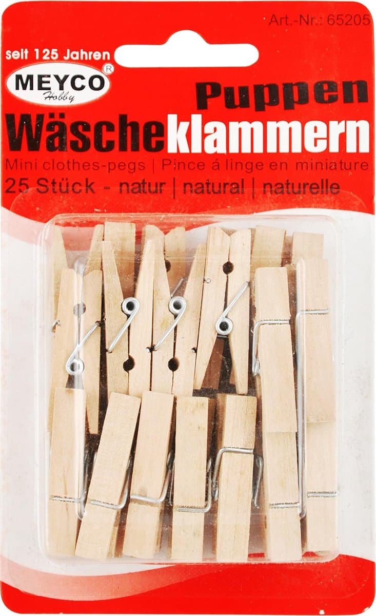 Houten Knijpers - Poppen Was Knijpers - Kleine Klusjes - Natuurlijk Hout - 35 mm Lengte - Naturel — afbeelding 1