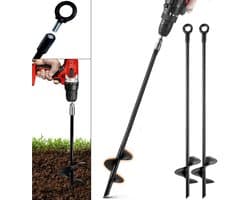 Set van 4 Grondankers - 46cm Zware Uitvoering - Grondpen met 7cm Spiraalblad - Stormbeveiliging voor Trampoline, Speeltoestel, Carport & Partytent - Massief Staal - Inclusief Afneembare Oogringen - Zwart