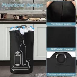 Verzamelbak voor lege flessen - Opbergzakken van Oxford-stof - Wasmand - 115L verzamelbak voor statiegeldflessen - voor voorraadkast, garage, thuiskantoor, camping, picknick, kofferbak - 83.5×43.5cm - zwart — thumbnail 5