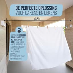 Uittrekbare Waslijn - Wandwaslijn - Ruimtebesparend Drogen - Dubbele Stalen Kabels - 2x 42 Meter — thumbnail 2