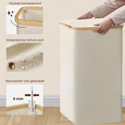 ACAZA Wasmand 3 vakken - Wasmand Met Deksel - 150 L - Bamboe - 60x 38,5 x 70,5 cm - Beige — thumbnail 5