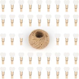 Mini Houten Hartknijpers - Kleine Clips - Knutselen en Decoratie - Inclusief Jute Koord - 35 cm - Kleurrijk — thumbnail 4