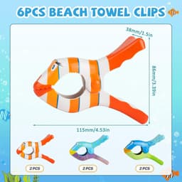Cocoplus -Handdoekklemmen - Strandstoel - Cartoon - Kunststof - Wasknijpers - Strandhanddoek - Badhanddoek - Tapijt - Geschikt voor Strandstoelen - Groot formaat - 6 stuks — thumbnail 3