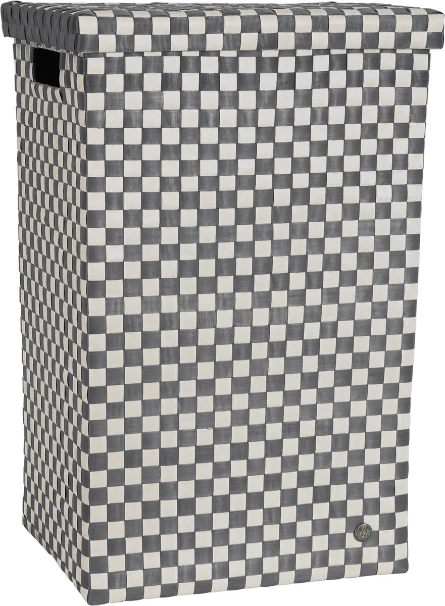 Handed By - Wasmand met deksel - Opbergmand - 81 liter - Cube XL - donkergrijs geruit patroon — afbeelding 1