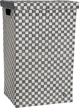Handed By - Wasmand met deksel - Opbergmand - 81 liter - Cube XL - donkergrijs geruit patroon — thumbnail 1