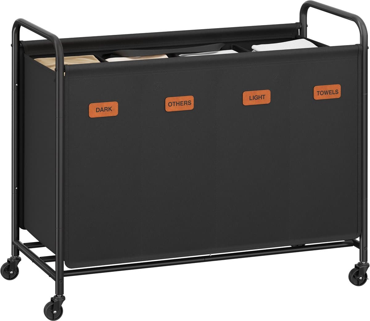 SONGMICS - Wasmand - Wasmand met 4 Vakken - 200L Waswagen op Wielen - Voor Badkamer Slaapkamer Wasruimte — afbeelding 1
