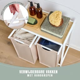 SAVI® Wasmand 2 Vakken - Wasmand - Wassorteerder - Wit - Crème - Bamboe- ‎36cm x 65cmx 73cm; 5700 g — thumbnail 5