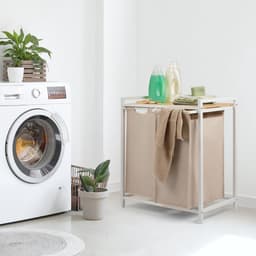 SAVI® Wasmand 2 Vakken - Wasmand - Wassorteerder - Wit - Crème - Bamboe- ‎36cm x 65cmx 73cm; 5700 g — thumbnail 2