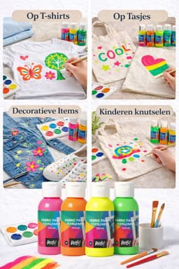 Bastelzone Neon Textielverf Set - 4 neon kleuren, 100 ml per flesje - Machinewasbaar — thumbnail 2