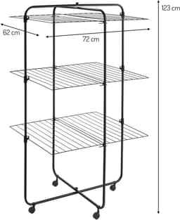 Droogrek Toren - Wasrek Vrijstaand - Kleding Drogen - 3 Hoogtes Instelbaar - 33 Meter Droogruimte - Zwart — thumbnail 3