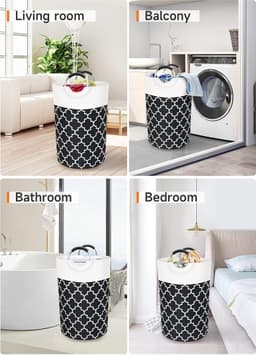 Wasmand 82 liter - Opvouwbare wasmand - Stoffen wasmand - Wasmand met grote capaciteit - Wasmand met handvatten - Opbergmand voor de was - Wasmand voor studentenkamers, slaapzalen en thuis - 38*75 cm - Zwart — thumbnail 5