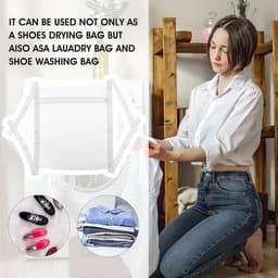 Schoenendroger Net Bag voor droger - Mabor 15 x 14 inch herbruikbare tas met rits en riem - grote honingraat mesh zakken voor schoenen en kleding (wit) — thumbnail 4