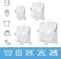 4 stuks - Waszakken - Netwaszakken voor wasmachine - Waszak met handvat - waszak - waszak voor wasgoed - waszak voor wasmachine - waszak voor delicate stoffen - reiswaszakken - wit - 30*20 cm , 40*30 cm , 50*40 cm , 60*50 cm — thumbnail 5