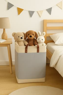 NOVARTA, Opvouwbare wasmand van jute stof met lederen handvat, opbergmand, Laundry basket - Wasbox — thumbnail 5