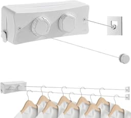 2x 5.1 m Stainless Steel Cable Portable Wall Clothes Line - Prevent Sagging, Extendable for Utility Room, Balcony, Hotel, Bathroom, Bedroom — thumbnail 1