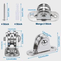 Allecto Plus - Metalen katrollen set met duplex-lagers - 2 stuks - Kabelrol voor waslijn en fitness - Inclusief schroeven en kunststof hulzen — thumbnail 5