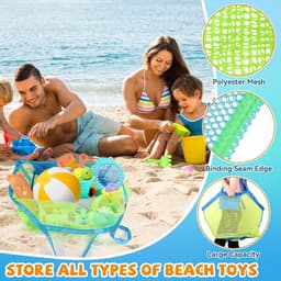 Allecto Plus - 4 Stuks Groot Opvouwbaar Herbruikbaar Strandspeelgoedtas | Zandspeelgoed Strandtas voor Strand Picknick Zwembad | Waszak Familievakantie - Duurzame Nettas met Handige Draagriem — thumbnail 3