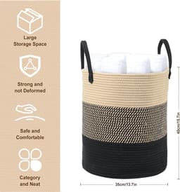 Wasmand - Wasmand voor vuile was - Opbergmand voor speelgoed - Met handgrepen aan beide zijden - Geweven wikkelontwerp - 35*40cm - Geschikt voor kleding, dekens, boeken, speelgoed — thumbnail 2