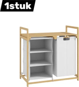 Wasmand - 4 compartimenten - Wasverzachter - met 2 uittrekbare, uitneembare waszakken - Non-woven - Opbergbox voor wasgoed met 83 liter - Wassorteerder met grote handgreep - 70 x 36 x 70 cm - Bamboe wit — thumbnail 1