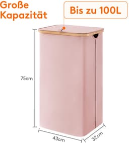Opvouwbare Wasmand - Met Deksel en Bamboe Handvatten - Roze — thumbnail 3