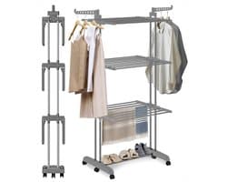 BAUER & MEYER® - Droogrek - Inklapbaar Wasrek - Incl. 20 wasknijpers - Droogtoren - Wastoren - 173 x 75 x 63 cm - Grijs — afbeelding 1