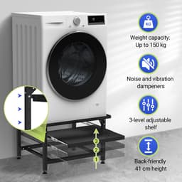 Wasmachine Verhoger Met Uitschuifbare plank - Wasmachine opbouwmeubel - Wasmachine Sokkel - 63x54x42cm - Zwart — thumbnail 3