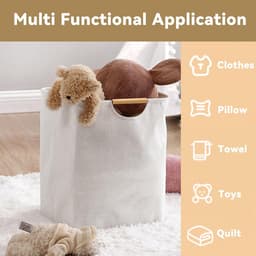 Waterdichte wasmand - Grote opvouwbare wasmand - met versterkte houten handgreep - 60L opbergmand voor speelgoedkleding - Opbergmand voor vuile was - voor wasgoed, badkamer (lengte 50 cm) — thumbnail 2