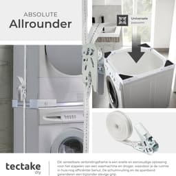 tectake® Tussenstuk Wasmachine en Droger - Verbindingsframe - Universele Wasmachine Stapelkit - Verbindingsset voor Wasdroger met Schuimrubberkussens - Verstelbaar Tussenstuk - Inclusief Spanband — thumbnail 5