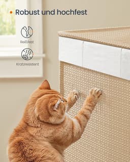 Furnstar HOME Wasmand met 3 vakken - Wasverzamelaar 140 l - Wassorteerder op wieltjes met deksel - Waszak met handgrepen - Rotan-look - Voor bijkeuken en badkamer - Beige/Wit — thumbnail 3