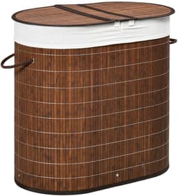 Merax Bamboe Wasmand 100L – Met Deksel en Handgrepen – 2 Vakken en Uitneembare Waszak – Wäschesortierer – 62,5 x 37 x 60,5 cm – Bruin — thumbnail 1
