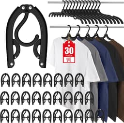 30 stuks reishangers, draagbare opvouwbare reishanger organizer, plastic kledingdroogrek, opvouwbare hangers voor kamperen, vliegen, camperen, vakantie in Europa, koffer, Zwart — thumbnail 3