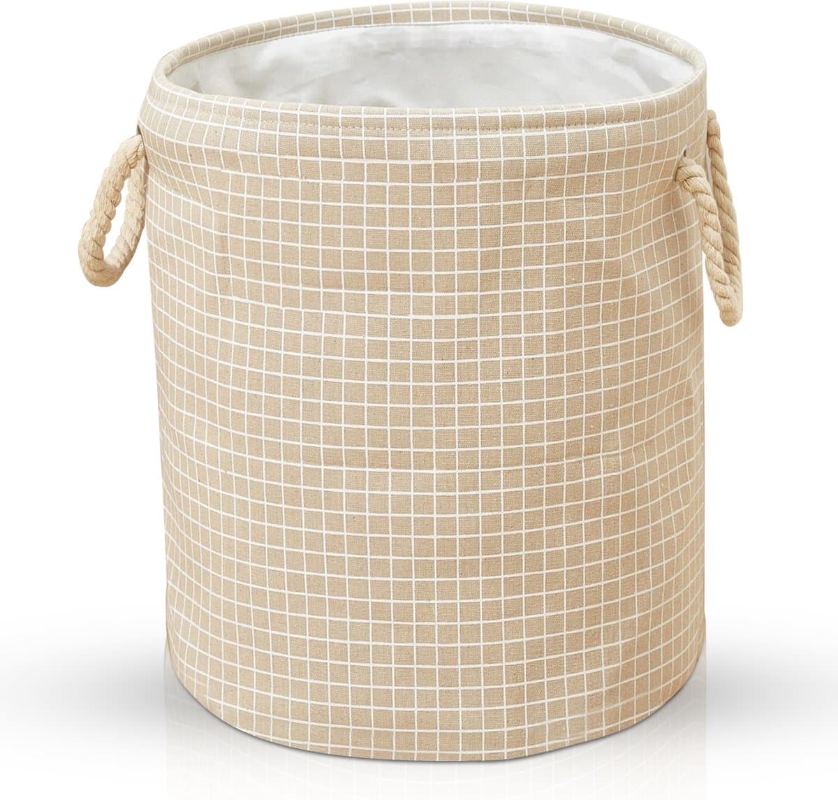 Terra - Wasmand - Wasmand Inklapbaar - Opvouwbare Wasmanden - 35 cm x 40 cm - Stijlvolle en Ruimtebesparende Wasmand voor Optimale Wasorganisatie - Engelse Stijl Wasmanden - Beige met Wit Ruitpatroon — afbeelding 1