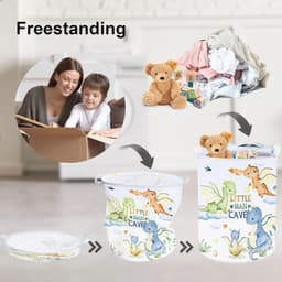 Grote Draak Kid Jongen Meisje 45L Wasmand met Handvat Opvouwbare Ster Wolk Kleding Speelgoed Blauw Opbergmand met Deksel voor Nursery. — thumbnail 4