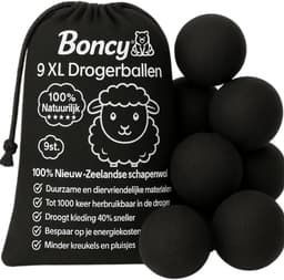 Boncy® Drogerballen - 9 Stuks XL Droogballen voor Wasdrogers - 100% Nieuw Zeelandse Schapenwol Wasdrogerballen - Energiebesparend & Duurzaam Cadeau - Wasballen voor Wasdroger Droogtrommel - Dryer Balls Wol Droger Ballen - Wasbol Wasbollen - Zwart — thumbnail 1