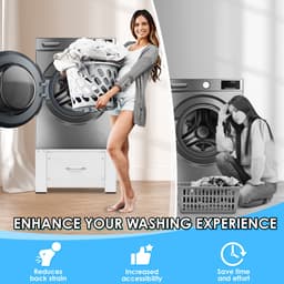 Wasmachine opbouwmeubel Wit - Wasmachine verhoger met lade - Wasmachine Sokkel - Wasmachine Kast - 62.5x54.5x32.5cm - Universeel — thumbnail 2