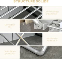 Pugsdrly Wasdroger elektrische droogrek 2 uitschuifbare zijvleugels frame van aluminiumlegering 144 x 53 x 91 cm — thumbnail 4