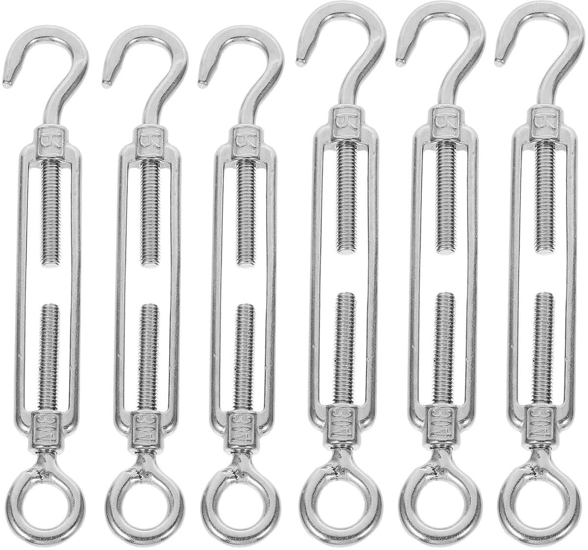 Allecto Plus - Draadspanner 6 stuks voor waslijn - verstelbare spanhaken van roestvrij staal - haken en ogen - touwspanners voor luifels of waslijnen - duurzame kabelspanners — afbeelding 1