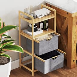 HOMCOM-Wäschekorb-Bambus, Polyester-44L x 34B x 96H cm-Naturholz — thumbnail 3
