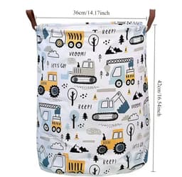 Opvouwbare Was- en Speelgoedmand – Cartoonprint – Waterdicht – Bouwmachines - Auto's - Kinderen 40L — thumbnail 2