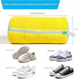 S&E 2-pack Wasmachine Schoenenzakken – Gevoerd met Zacht Fleece – Geel met Blauwe Rits — thumbnail 2