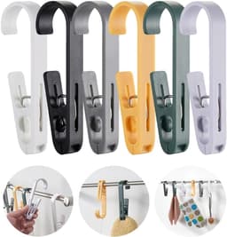 Washaken met klemmen - Sterke plastic wasknijpers - kleerhangers voor sokken - washaken clip - draagbare antislip plastic hangers clips - voor kleding gordijn badhanddoek hoed lakens jas - 6stuks - 6 kleuren — thumbnail 1